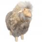 Preview: Lamm, Schaf, stehend, Schaf lebensgroß, echtes braunes Schaffell, Körper Eiche massiv